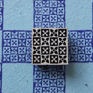 Indigo Geometric Grid Wooden Printing Block, Folk Textile Motif, Indian Craft Stamp, Fabric & Paper Art Stamp, Tile Pattern