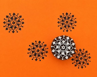 Bloque de impresión de madera Folk Rosette – Sello de impresión geométrico estilo compás para manualidades con tela, papel y arcilla.
