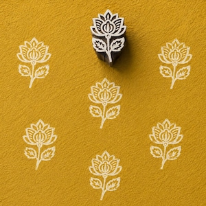 Folk Lotus Flower Wooden Printing Block, Hand Carved Indian Floral Stamp for Fabric Printing, Pottery, Clay & Paper Crafts