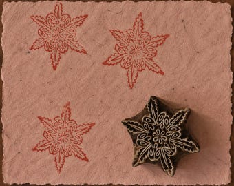 Bloque de impresión de madera con diseño floral en forma de estrella, sello de madera indio tallado a mano para tela, textiles, papel, arcilla y artesanías, patrón folclórico.