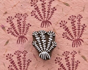 Leaf Burst Woodblock, Hand Carved Leaf Stamp, Indian Folk Motif for Fabric, Textile Printing, Paper & Crafts