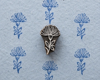 Bloque de impresión de madera con forma de flor de cardo / Sello textil de flores silvestres para telas, ropa y decoración del hogar.
