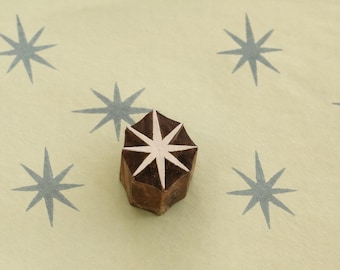 Sellos de madera indios tallados a mano: bloque de impresión de madera con forma de estrella de 8 puntas