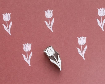 Tulip Wooden Clay Stamp, Pottery Stamp Tool, Hand Carved Printing Blocks for Fabrics