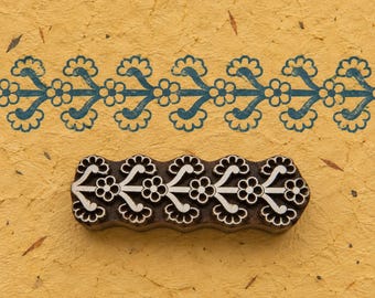 Indian Flower Border Printing Block, Decorative Hand Carved Wood Stamp for Fabric, Paper & Textile Crafts