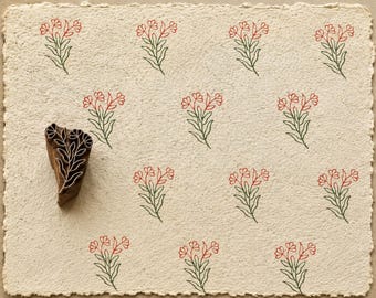 Bloque de impresión de madera Heart Bloom / Sello floral indio tallado a mano / Sello de impresión botánica para tela, cerámica, papel y arcilla.