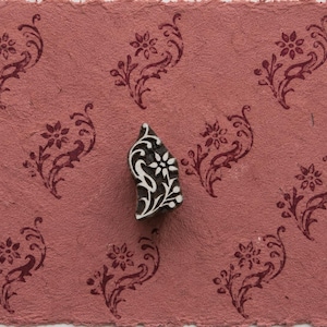 Paisley Flower Wood Stamp, Hand Carved Wooden Printing Block, Floral Vine Stamp for Fabric, Pottery, Clay & Paper Crafts