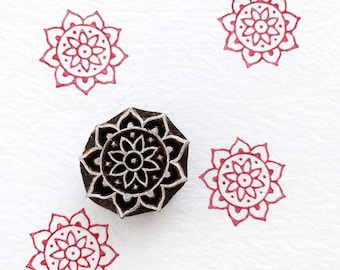 Sellos artesanales de madera india para tela y cerámica - Sellos de madera con mandala solar para manualidades. Manualidades, aulas.