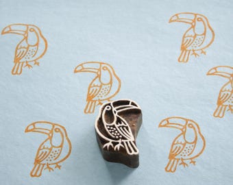 Tukan Holzdruckplatte | Indischer Holzstempel | Handgeschnitzter Vogel Stoff & Keramik Stempel