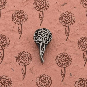 Layered Bloom Wooden Printing Block, Hand Carved Indian Wood Stamp, Flower Motif for Fabric, Textile, Paper & Crafts
