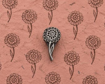 Layered Bloom Wooden Printing Block, Hand Carved Indian Wood Stamp, Flower Motif for Fabric, Textile, Paper & Crafts