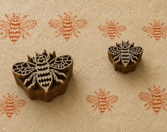 Juego de bloques de impresión indios tallados a mano, sellos de madera con forma de abeja para tela, cerámica, arcilla y arte textil.