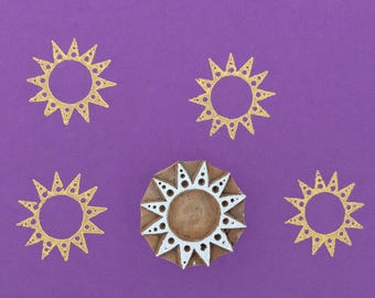 Sello de estampado en bloque con diseño de mandala solar – Sello textil indio de madera para telas, arcilla y patrones decorativos.