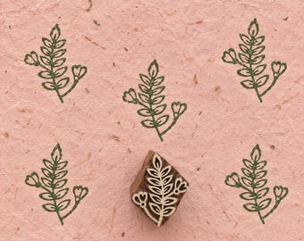 Heartbud Sprig Wooden Printing Block, 3cm Hand Carved Indian Wood Stamp, Botanical Stamp for Fabric, Paper, Clay & Crafts