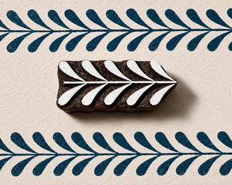 Leaf Vine Border Wooden Printing Block – Folk Border Print Stamp for Fabric, Pottery, Paper & Journal Crafts