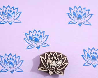 Sello de madera con forma de flor de loto para impresión en telas y textiles de la India