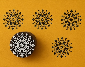 Bloque de madera con mandala celestial para estampado de telas, sello textil indio tallado a mano para cerámica y arcilla.