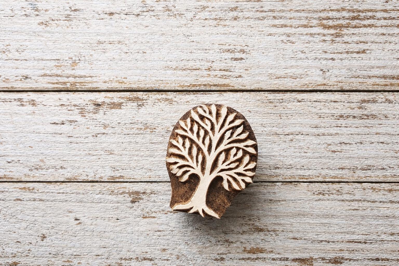 Wooden Tree Block Printing Stamp, Hand Carved Indian Textile Stamp for ...