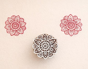 Sello de estampado indio con mandala floral, sello textil de madera, bloque de estampado para cerámica, arcilla y manualidades con papel.