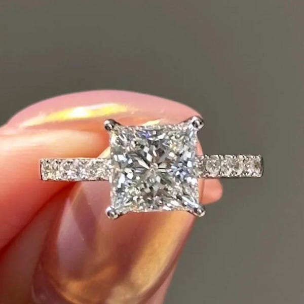 Princess Cut Lab Grown Diamond Engagement Ring, 14K White Gold Solitaire Ring, IGI Certified Lab Diamond Ring, Proposal Ring For Her