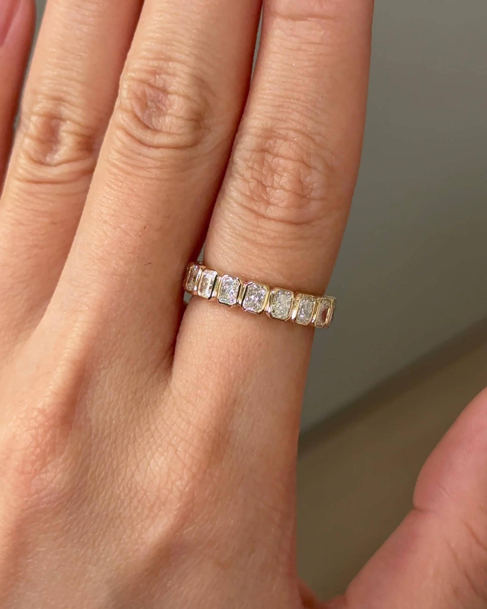 Radiant Cut Lab Grown Diamond Eternity Band – 14K Gold Bezel Set Ring ...