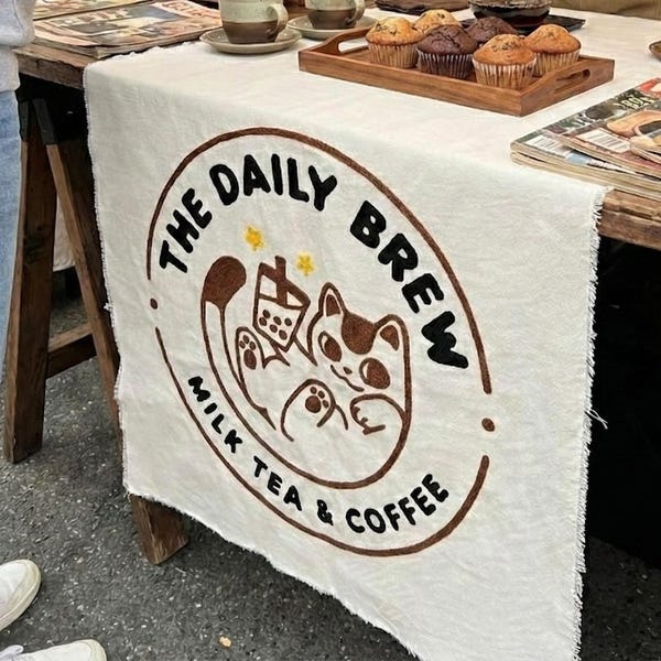Custom Embroidered Business Vendor Logo Table Runner, Logo Table Cloth, Personalized Table Runner, Market Events Booth decor, Tent Sign