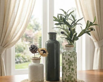 Vintage Ceramic Vase Set of 3 | Chinoiserie Floral Decor