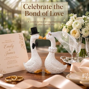 Funny Goose Wedding Cake Topper, Bride & Groom Goose Figurine