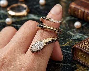 Einzigartige Schlange Design Ring 14K Solid Gold Schlange Ring Tier Wickelring Geschenk Vintage Ring Schlangenring Massivgoldring Moissanite Ring