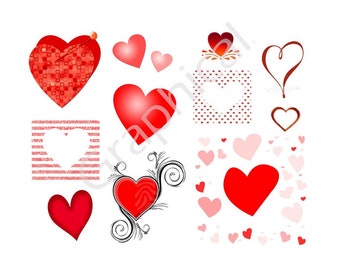 Valentine hearts printable, digital download, 2 pages, see photos V104