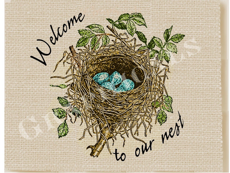 1817 Welcome to our Nest Blue eggs graphic download image for iron on fabric transfer burlap decoupage pillows cards scrapbook No