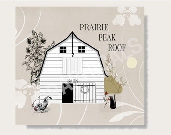 Printable folk art white Prairie  barn wall art.