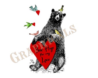 Bear hugs Valentine printable, digital download 7816