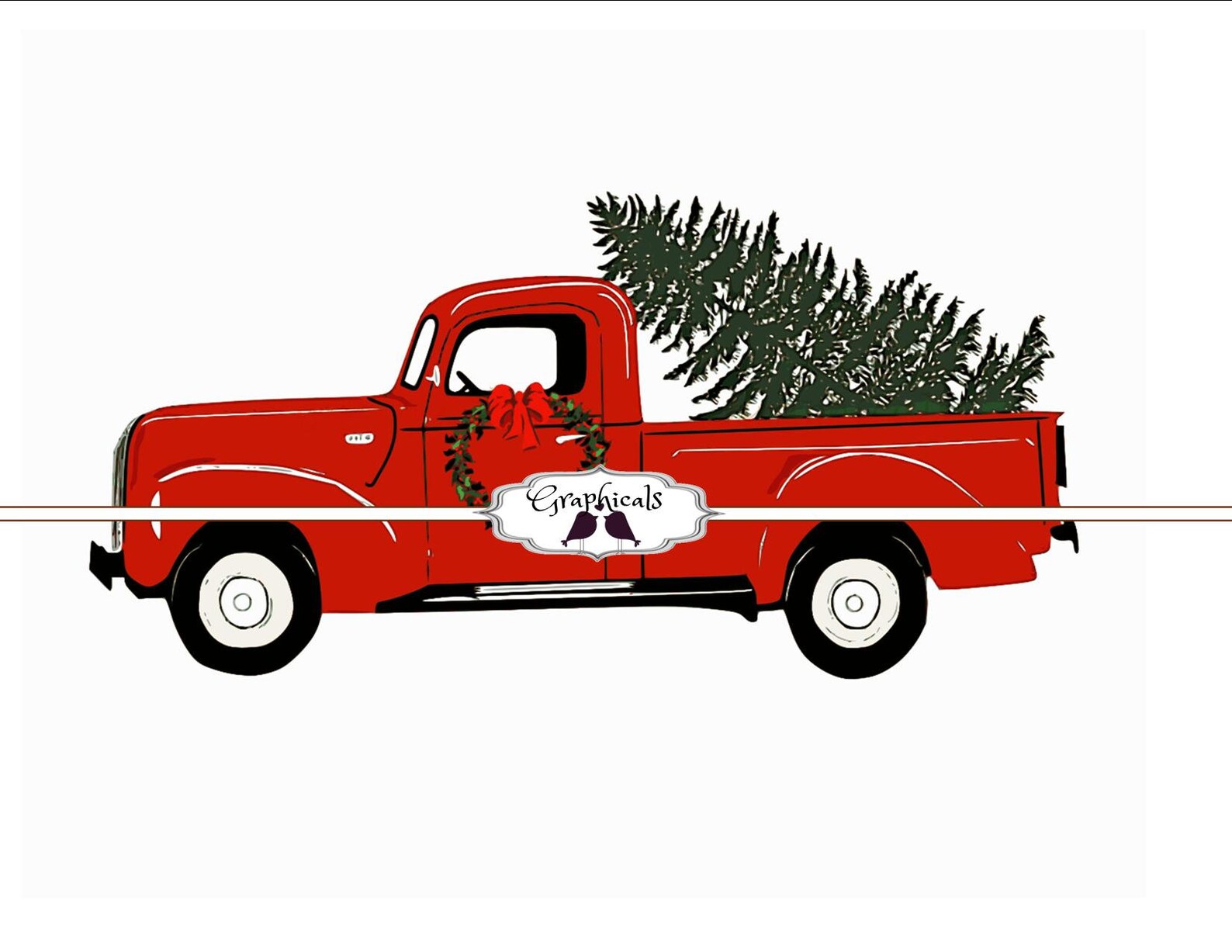 Christmas Red Truck Tree Wreath Printable Art Digital Download Etsy