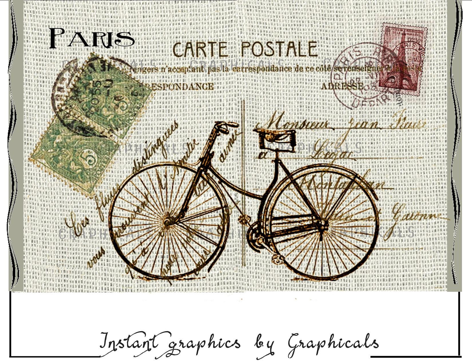 Bicycle Paris decor printable graphic digital download Carte Etsy
