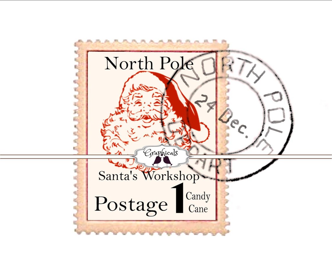 Santa North Pole Stamp Image Printable Fun Decor for Etsy