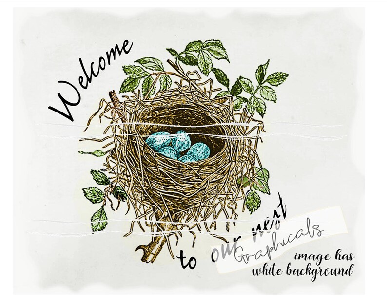 1817 Welcome to our Nest Blue eggs graphic download image for iron on fabric transfer burlap decoupage pillows cards scrapbook No