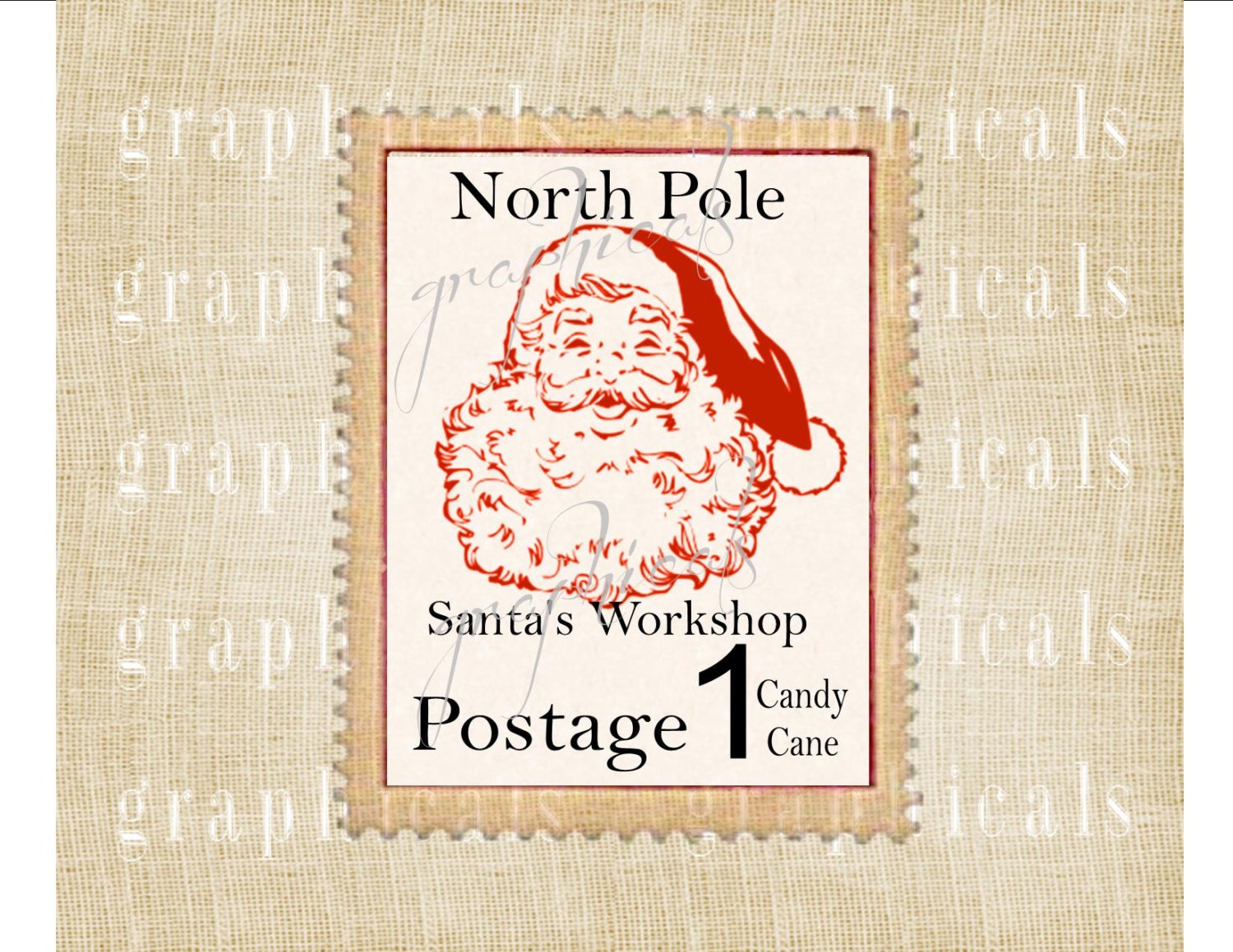Christmas postage stamp North Pole Santa Digital download