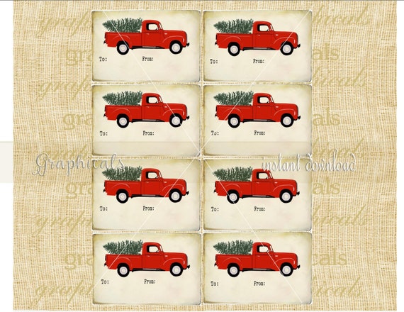 Items similar to Old red truck Christmas tags Instant clip art Digital ...