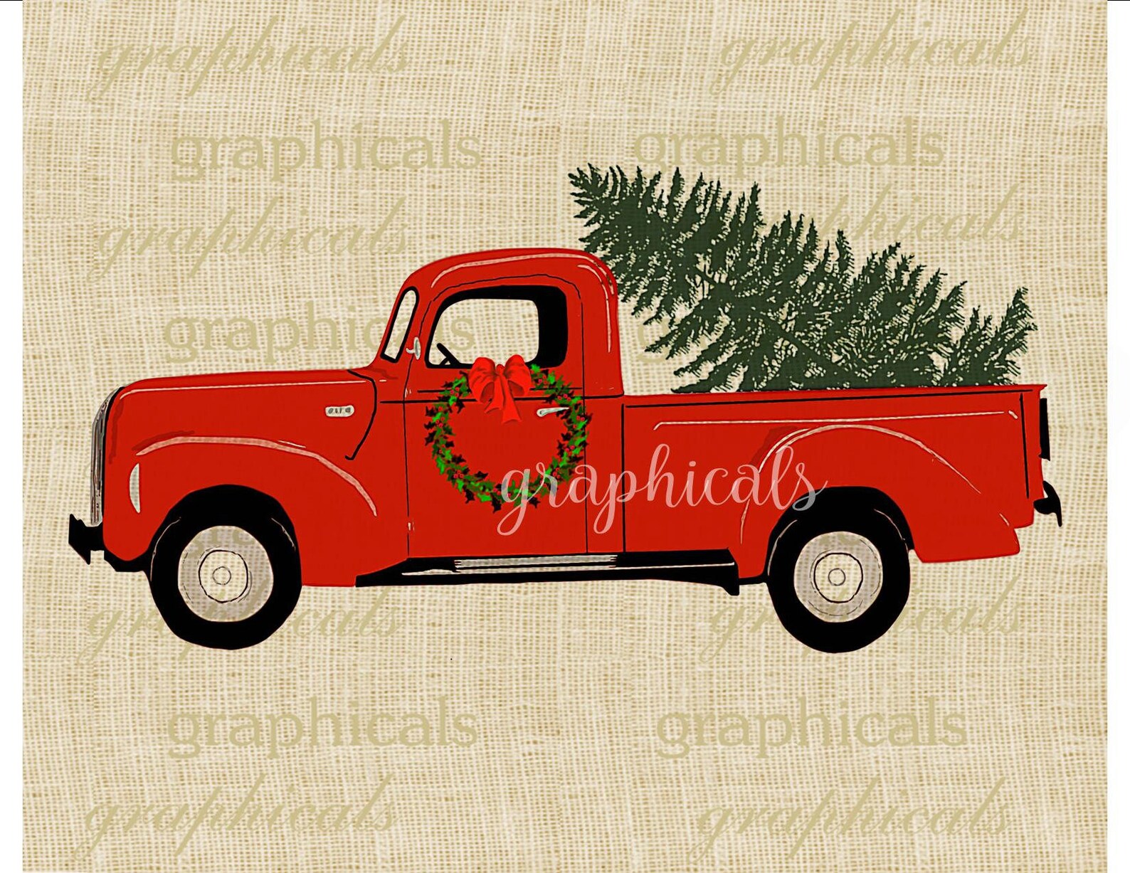Christmas Red Truck Tree Wreath Printable Art Digital Download Etsy