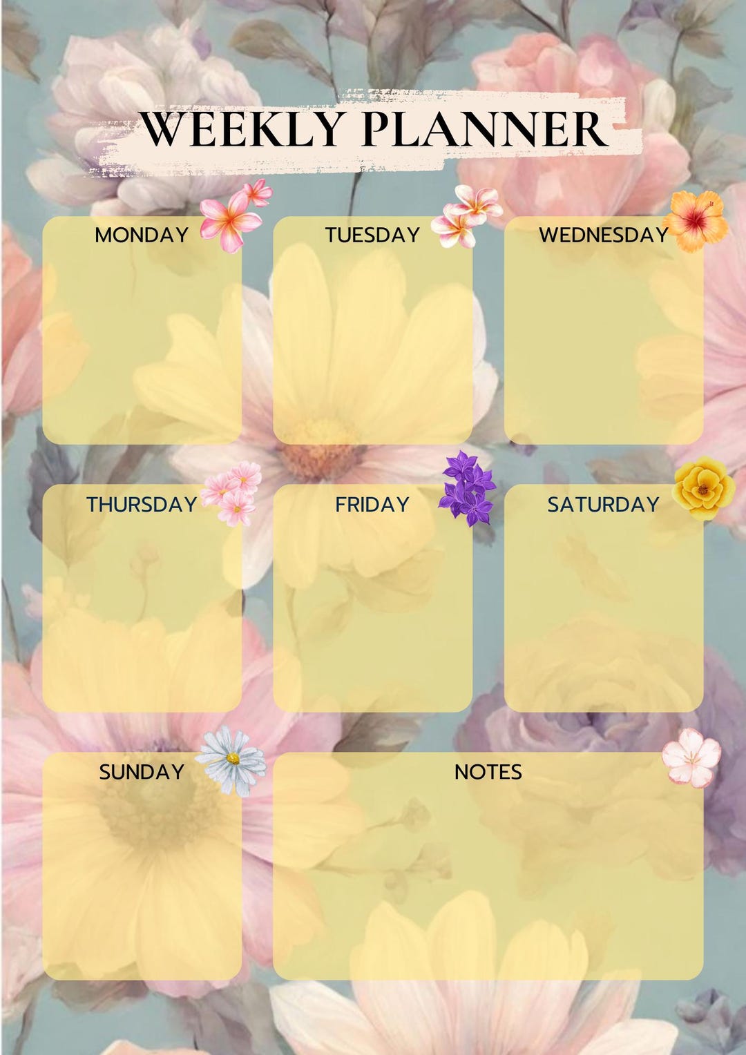 Elegant Floral Weekly Planner Printable PDF | Pastel Watercolor Flower ...