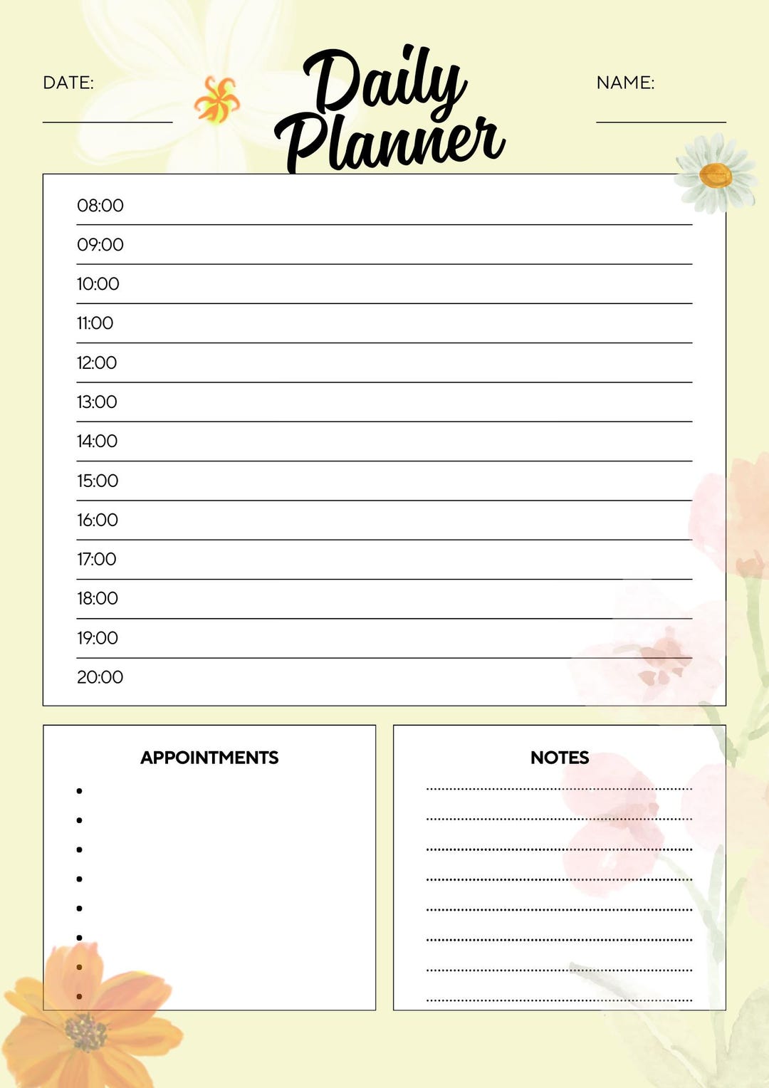 Soft Floral Daily Planner Printable PDF | Watercolor Flower Aesthetic ...