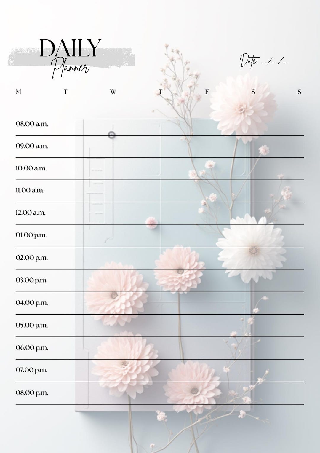 Floral Daily Planner Printable | Pastel Pink, Botanical Organizer (PDF ...