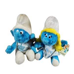Smurfs Plush Smurfette Vintage 80s Cartoon Wallace Berie 1981 Vintage with Tags Bundle Lot of 2 b5