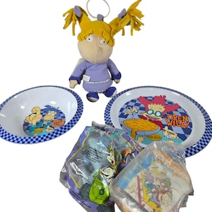 Rugrats Lot Mini Figures Plush Plate Bowl Toys Dolls Vintage 90s Nickelodeon B10