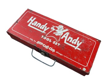 Handy Andy Vintage Red Metal Tool Box Stick Craft Corp sh