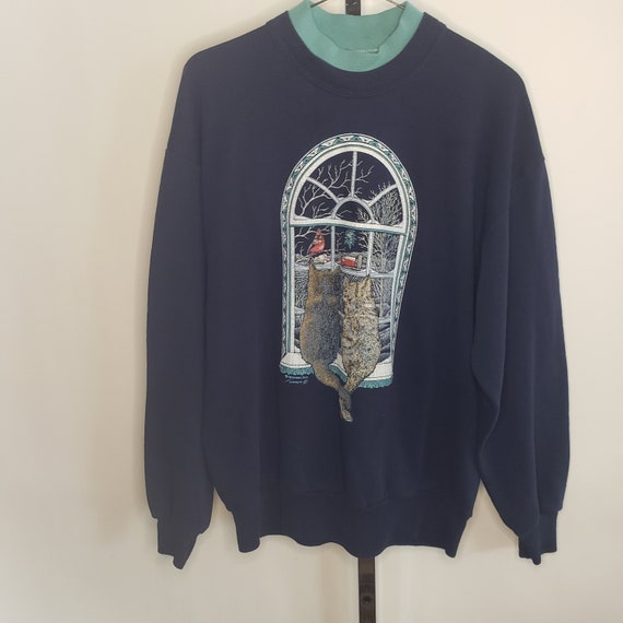 Morning Sun USA Cats at Winter Window Pullover Swe