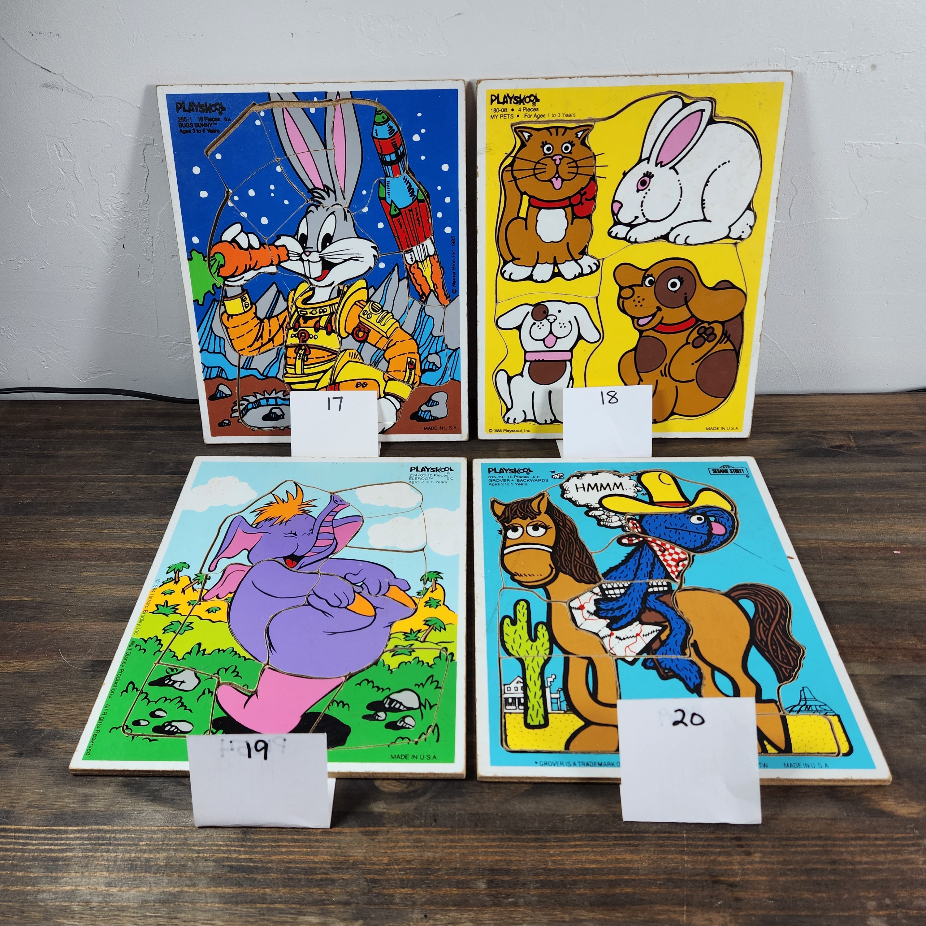 Playskool Heavy Wood Puzzles Build a Set Vintage 70s 80s Colors
