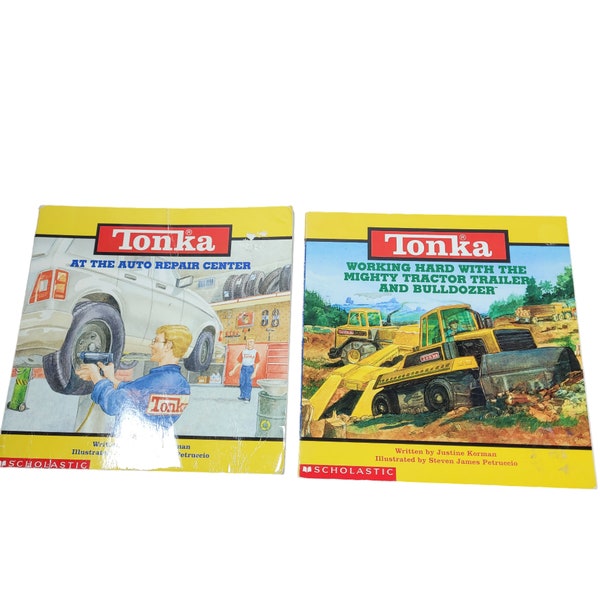 Tonka Fire Truck Bulldozer Books Bundle Lot of 2 by Justine Korman Ann Martin Paperback Picture Books Vintage L2286