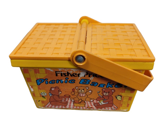 Fisher Price Picnic Basket 677 1974 Orange &yellow Bears Made in USA